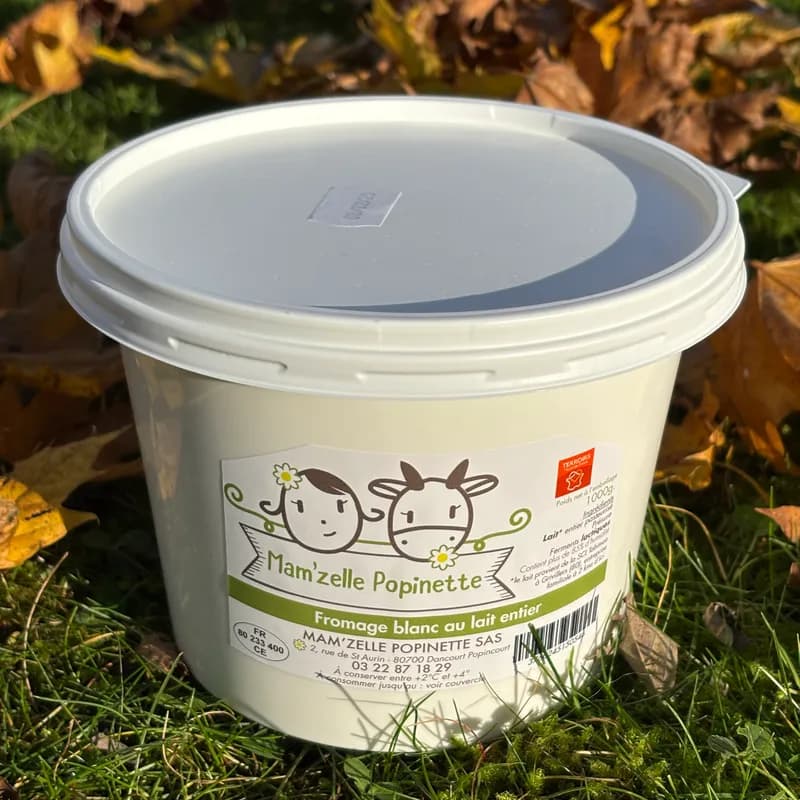 FROMAGE BLANC LISSE AU LAIT ENTIER 1kg - yaourt fermier Mam'zelle Popinette