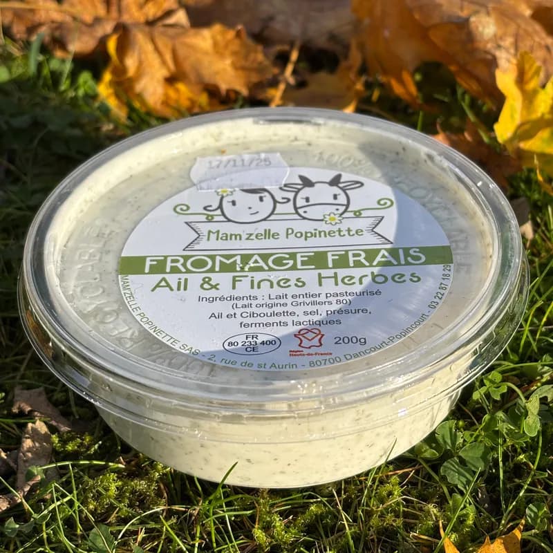 FROMAGE FRAIS AIL ET FINES HERBES 200gr - yaourt fermier Mam'zelle Popinette